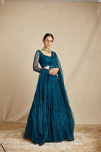 Load image into Gallery viewer, TEAL BLUE THREADWORK ZIGZAG LEHENGA SET