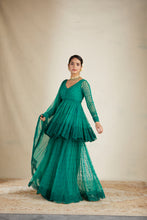 Load image into Gallery viewer, TEAL GREEN THREADWORK PEPLUM AND SHARARA