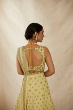 Load image into Gallery viewer, LEMON YELLOW HEAVY BOOTI WORK SHIMMER LEHENGA SET