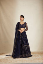 Load image into Gallery viewer, NAVY BLUE HEAVY DOUBLE BORDER LEHENGA SET