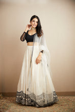 Load image into Gallery viewer, BLACK AND WHITE RAW SILK BORDER LEHENGA SET