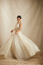 Load image into Gallery viewer, WHITE WITH GOLD WORK LEHENGA SET