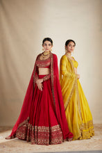 Load image into Gallery viewer, Red Chanderi Silk Crepe Embroidered Lehenga Set
