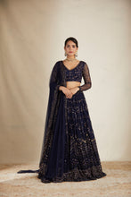 Load image into Gallery viewer, NAVY BLUE HEAVY DOUBLE BORDER LEHENGA SET