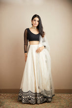 Load image into Gallery viewer, BLACK AND WHITE RAW SILK BORDER LEHENGA SET