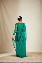 Load image into Gallery viewer, TEAL GREEN THREADWORK PEPLUM AND SHARARA