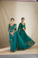 Load image into Gallery viewer, TEAL GREEN ANTIQUE SEQ WORK SAREE SET