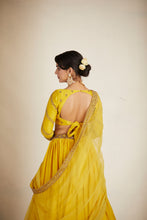 Load image into Gallery viewer, Mustard Chanderi Silk Crepe Bead Embroidered Lehenga Set