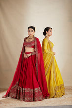 Load image into Gallery viewer, Red Chanderi Silk Crepe Embroidered Lehenga Set