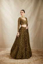 Load image into Gallery viewer, OLIVE GREEN ZIGZAG WORK LEHENGA SET