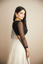 Load image into Gallery viewer, BLACK AND WHITE RAW SILK BORDER LEHENGA SET