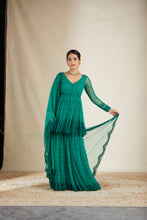Load image into Gallery viewer, TEAL GREEN THREADWORK PEPLUM AND SHARARA