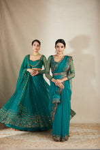 Load image into Gallery viewer, TEAL GREEN ANTIQUE SEQ WORK SAREE SET