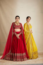Load image into Gallery viewer, Red Chanderi Silk Crepe Embroidered Lehenga Set