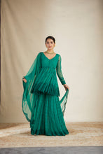 Load image into Gallery viewer, TEAL GREEN THREADWORK PEPLUM AND SHARARA