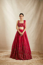 Load image into Gallery viewer, CARAMINE PINK RAWSILK LEHENGA SET