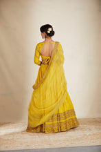 Load image into Gallery viewer, Mustard Chanderi Silk Crepe Bead Embroidered Lehenga Set