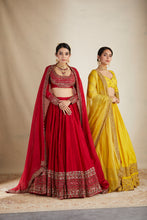 Load image into Gallery viewer, Red Chanderi Silk Crepe Embroidered Lehenga Set
