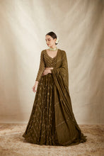 Load image into Gallery viewer, OLIVE GREEN ZIGZAG WORK LEHENGA SET