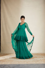 Load image into Gallery viewer, TEAL GREEN THREADWORK PEPLUM AND SHARARA