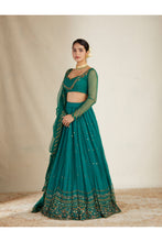 Load image into Gallery viewer, TEAL GREEN ANTIQUE SEQ WORK LEHENGA SET