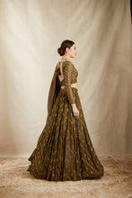 Load image into Gallery viewer, OLIVE GREEN ZIGZAG WORK LEHENGA SET