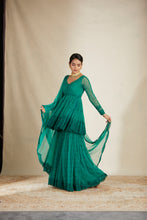 Load image into Gallery viewer, TEAL GREEN THREADWORK PEPLUM AND SHARARA