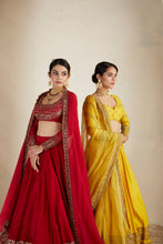 Load image into Gallery viewer, Red Chanderi Silk Crepe Embroidered Lehenga Set