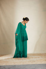 Load image into Gallery viewer, TEAL GREEN THREADWORK PEPLUM AND SHARARA