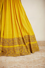 Load image into Gallery viewer, Mustard Chanderi Silk Crepe Bead Embroidered Lehenga Set