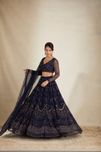 Load image into Gallery viewer, NAVY BLUE HEAVY DOUBLE BORDER LEHENGA SET