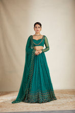 Load image into Gallery viewer, TEAL GREEN ANTIQUE SEQ WORK LEHENGA SET