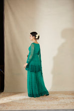 Load image into Gallery viewer, TEAL GREEN THREADWORK PEPLUM AND SHARARA