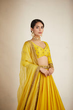 Load image into Gallery viewer, Mustard Chanderi Silk Crepe Bead Embroidered Lehenga Set