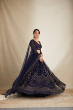 Load image into Gallery viewer, NAVY BLUE HEAVY DOUBLE BORDER LEHENGA SET