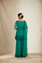 Load image into Gallery viewer, TEAL GREEN THREADWORK PEPLUM AND SHARARA