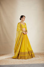 Load image into Gallery viewer, Mustard Chanderi Silk Crepe Bead Embroidered Lehenga Set