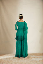 Load image into Gallery viewer, TEAL GREEN THREADWORK PEPLUM AND SHARARA