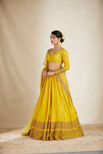 Load image into Gallery viewer, Mustard Chanderi Silk Crepe Bead Embroidered Lehenga Set