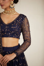 Load image into Gallery viewer, NAVY BLUE HEAVY DOUBLE BORDER LEHENGA SET