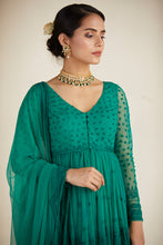 Load image into Gallery viewer, TEAL GREEN THREADWORK PEPLUM AND SHARARA