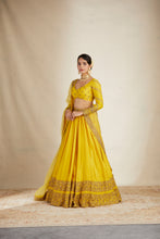 Load image into Gallery viewer, Mustard Chanderi Silk Crepe Bead Embroidered Lehenga Set
