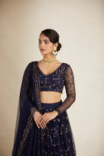 Load image into Gallery viewer, NAVY BLUE HEAVY DOUBLE BORDER LEHENGA SET