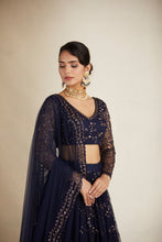 Load image into Gallery viewer, NAVY BLUE HEAVY DOUBLE BORDER LEHENGA SET