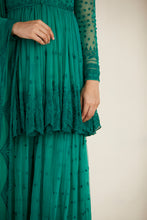 Load image into Gallery viewer, TEAL GREEN THREADWORK PEPLUM AND SHARARA
