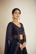 Load image into Gallery viewer, NAVY BLUE HEAVY DOUBLE BORDER LEHENGA SET