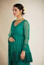 Load image into Gallery viewer, TEAL GREEN THREADWORK PEPLUM AND SHARARA