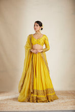 Load image into Gallery viewer, Mustard Chanderi Silk Crepe Bead Embroidered Lehenga Set