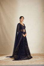 Load image into Gallery viewer, NAVY BLUE HEAVY DOUBLE BORDER LEHENGA SET