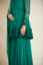 Load image into Gallery viewer, TEAL GREEN THREADWORK PEPLUM AND SHARARA